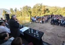 Jaldo encabezó el acto por la reparación de la Represa Lateral N° 3 de El Cadillal